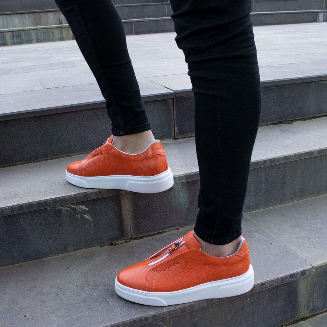 Laughlin Orange Mid-Top Zipper Sneakers