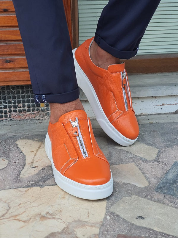 Laughlin Orange Mid-Top Zipper Sneakers