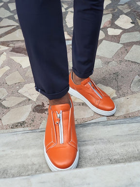 Laughlin Orange Mid-Top Zipper Sneakers