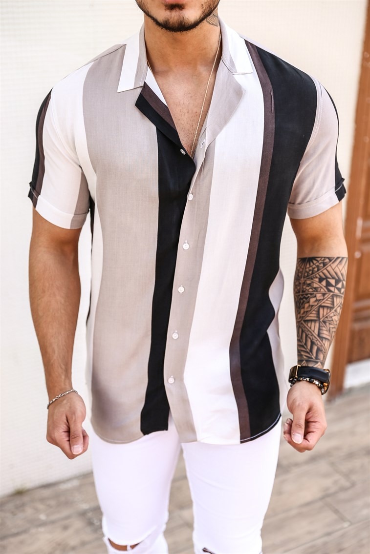 Printed Apas Collar Short Sleeve Shirt