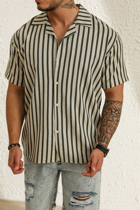 Striped Oversized Short Sleeve Shirt