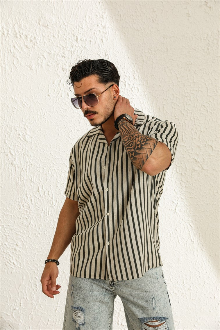 Striped Oversized Short Sleeve Shirt