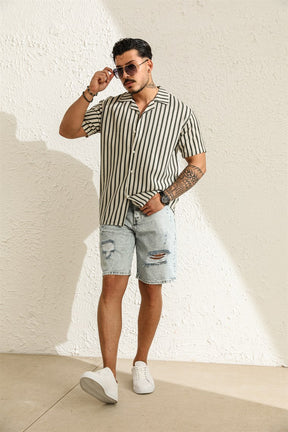 Striped Oversized Short Sleeve Shirt