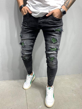 Premium Green Woven Patched Jeans - Manchinni®