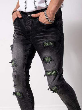 Premium Green Woven Patched Jeans - Manchinni®