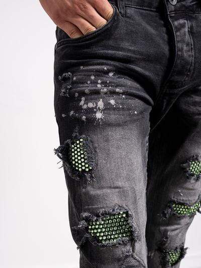 Premium Green Woven Patched Jeans - Manchinni®