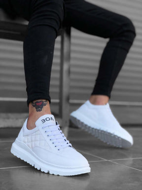 Patterned Lace-up Quilted Sneakers