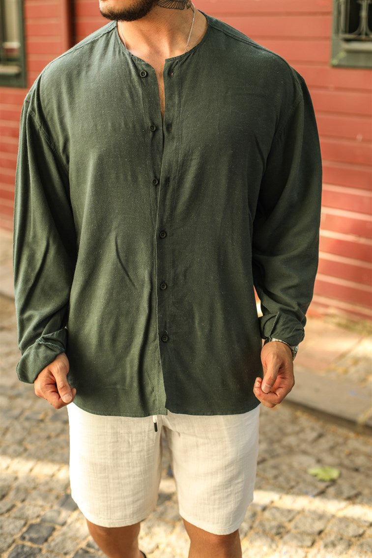 Cotton Zero Collar Oversize Shirt