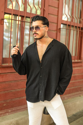 Cotton Zero Collar Oversize Shirt