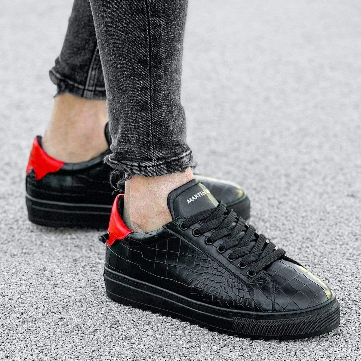 Flat-Sole Croco Style Sneakers