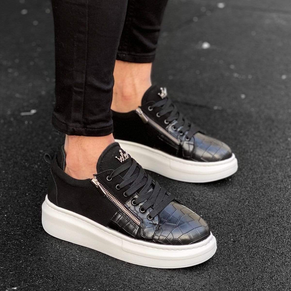 Designer Croco Zipper Sneakers