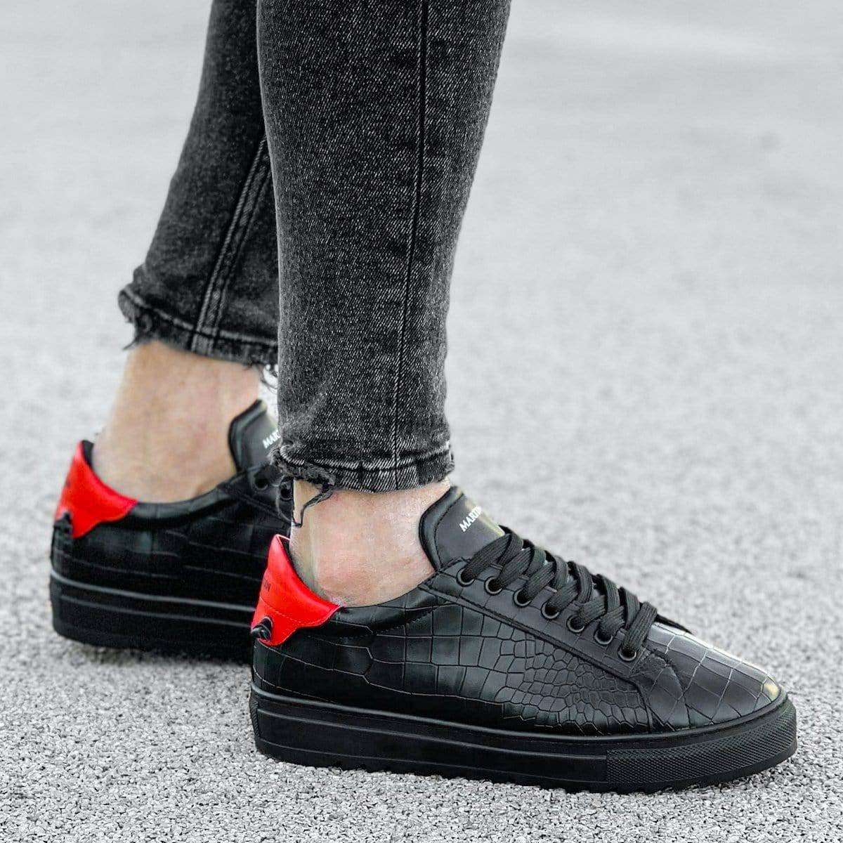 Flat-Sole Croco Style Sneakers