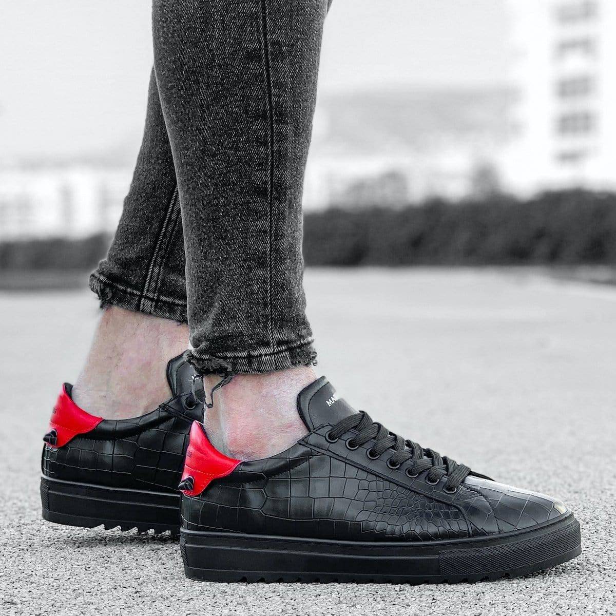 Flat-Sole Croco Style Sneakers