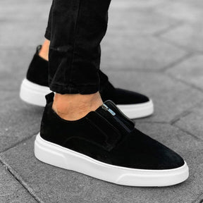 Leather Suede Zipper Sneakers