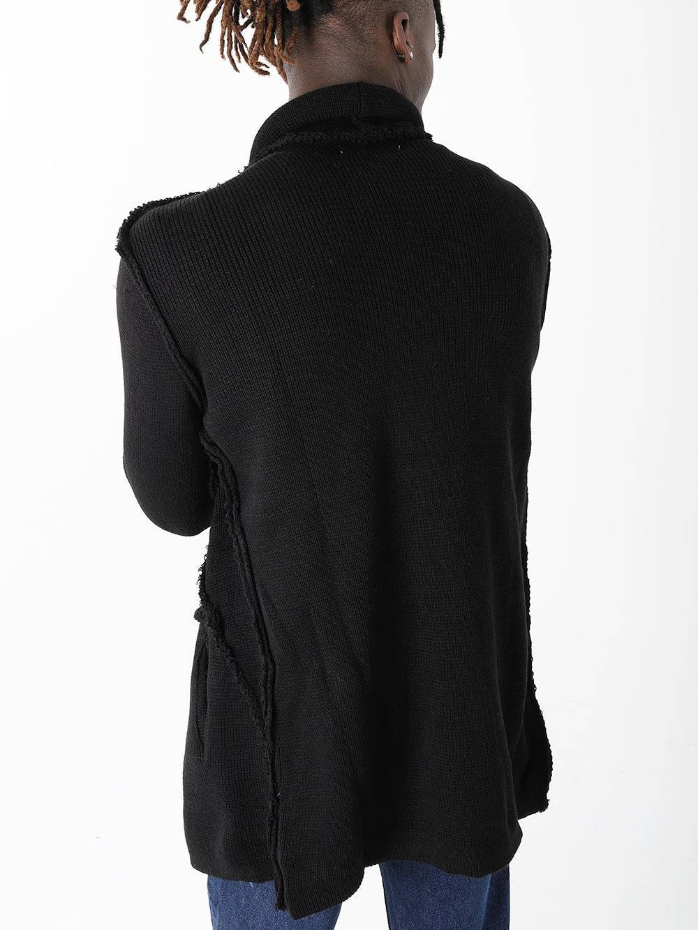 HOODED DISTRESSED CARDIGAN // BLACK