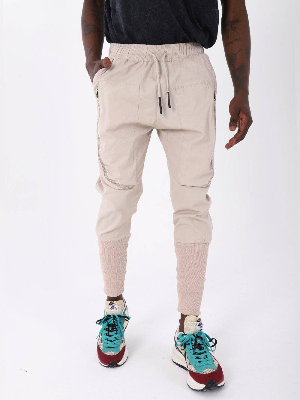 LONG ZIPPERED POCKET ANKLE SOCK JOGGER // BEIGE