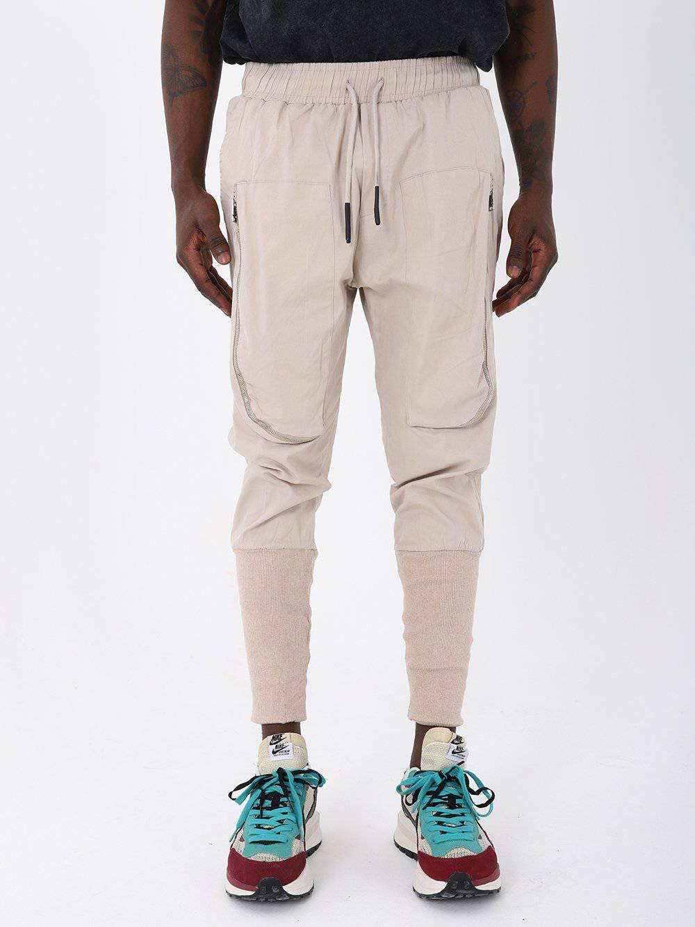 LONG ZIPPERED POCKET ANKLE SOCK JOGGER // BEIGE