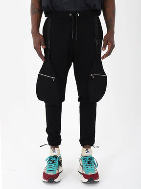 MULTI ZIPPERED & BUCKLED STRIPE DETAILS JOGGER // BLACK