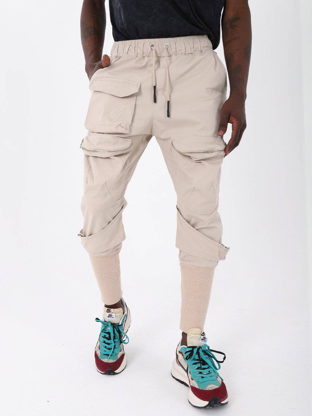 ZIPPERED POCKET ANKLE SOCK JOGGER // BEIGE