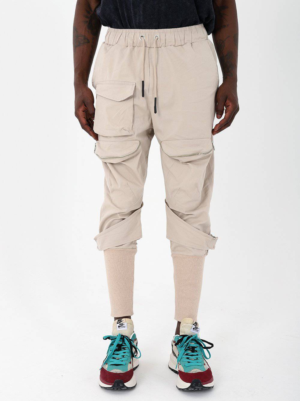 ZIPPERED POCKET ANKLE SOCK JOGGER // BEIGE