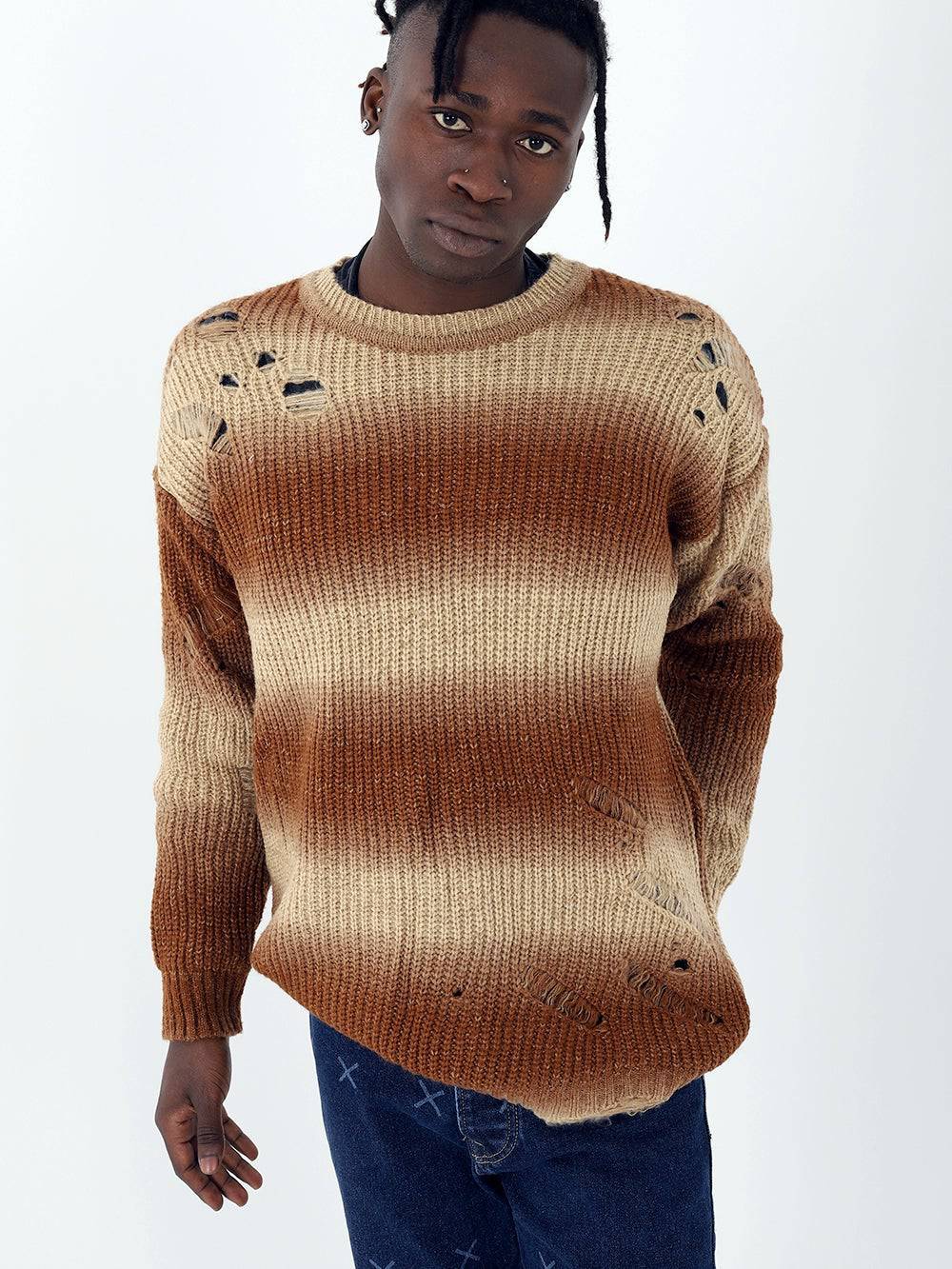 DISTRESSED GENTLEMAN SWEATER // BROWN-YELLOW