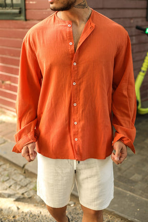 Cotton Zero Collar Oversize Shirt