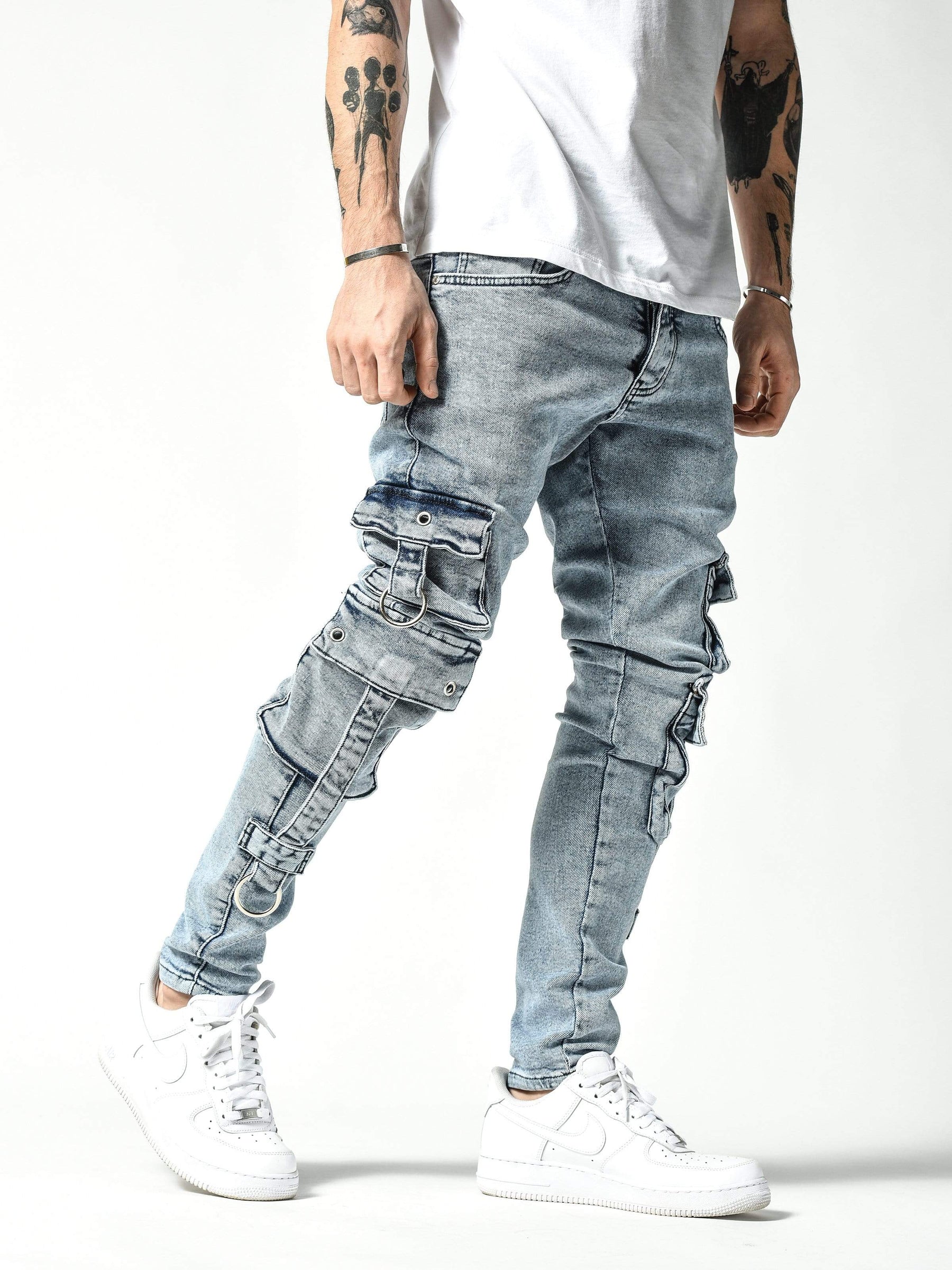 Stonewashed Cargo Jeans - Manchinni®