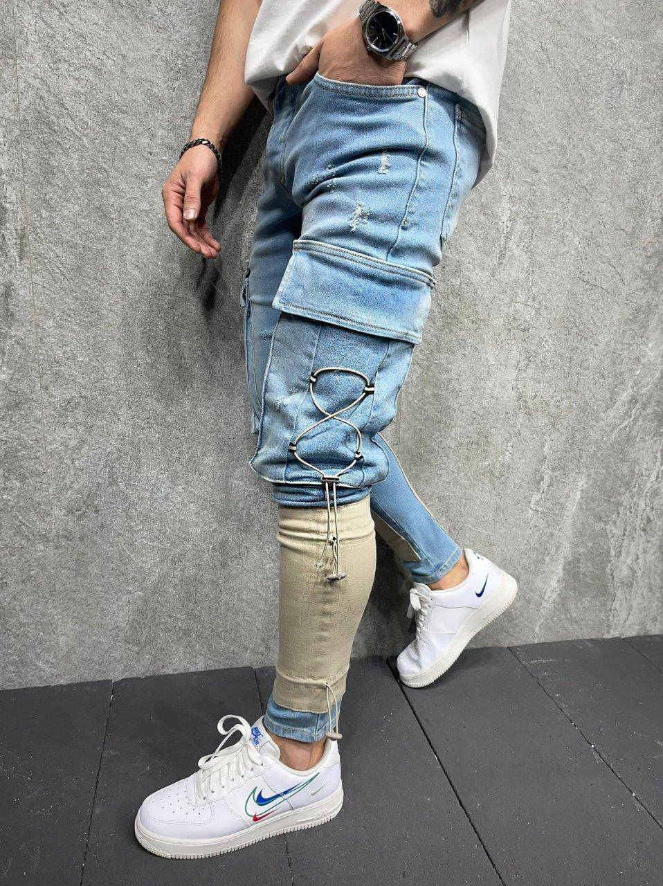 Patched Design Cargo Jeans