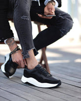 High Sole Leather Sneakers