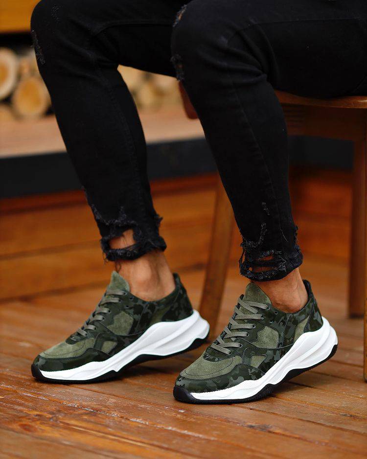 Camouflage Leather Khaki Sneakers