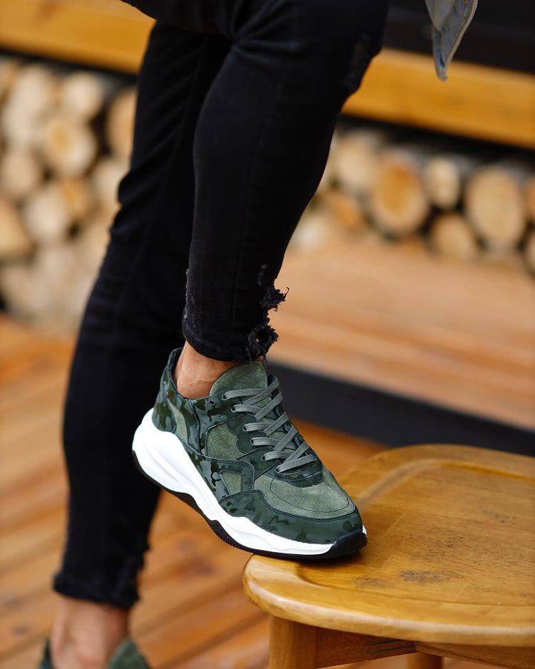 Camouflage Leather Khaki Sneakers