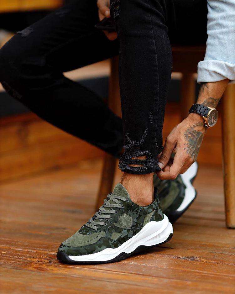 Camouflage Leather Khaki Sneakers