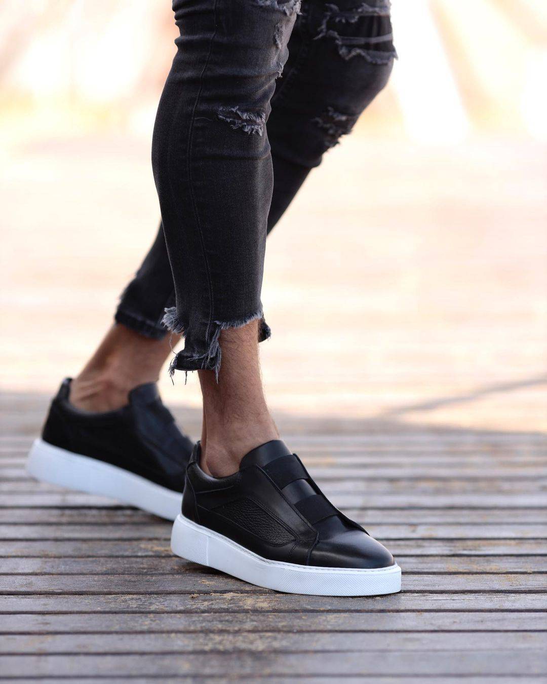 Elastic Bands Leather Sneakers