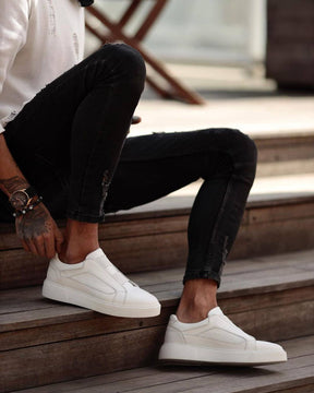 Elastic Bands Leather Sneakers