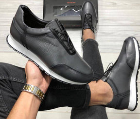 Lace - up Stylish Leather Sneakers