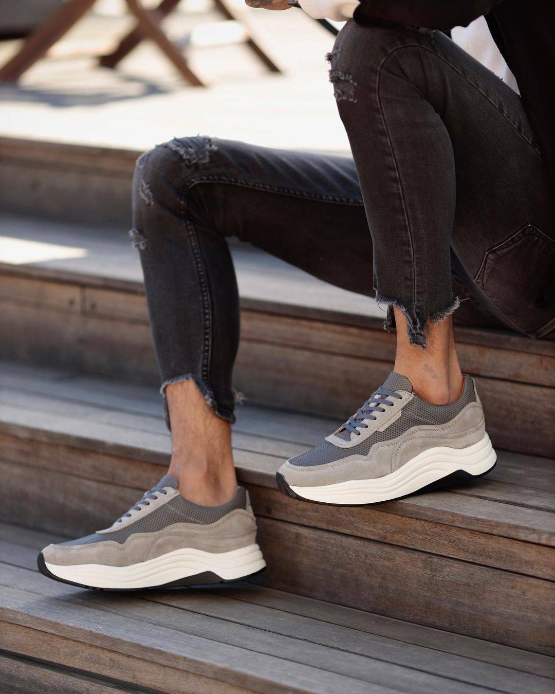 High Sole Leather Sneakers