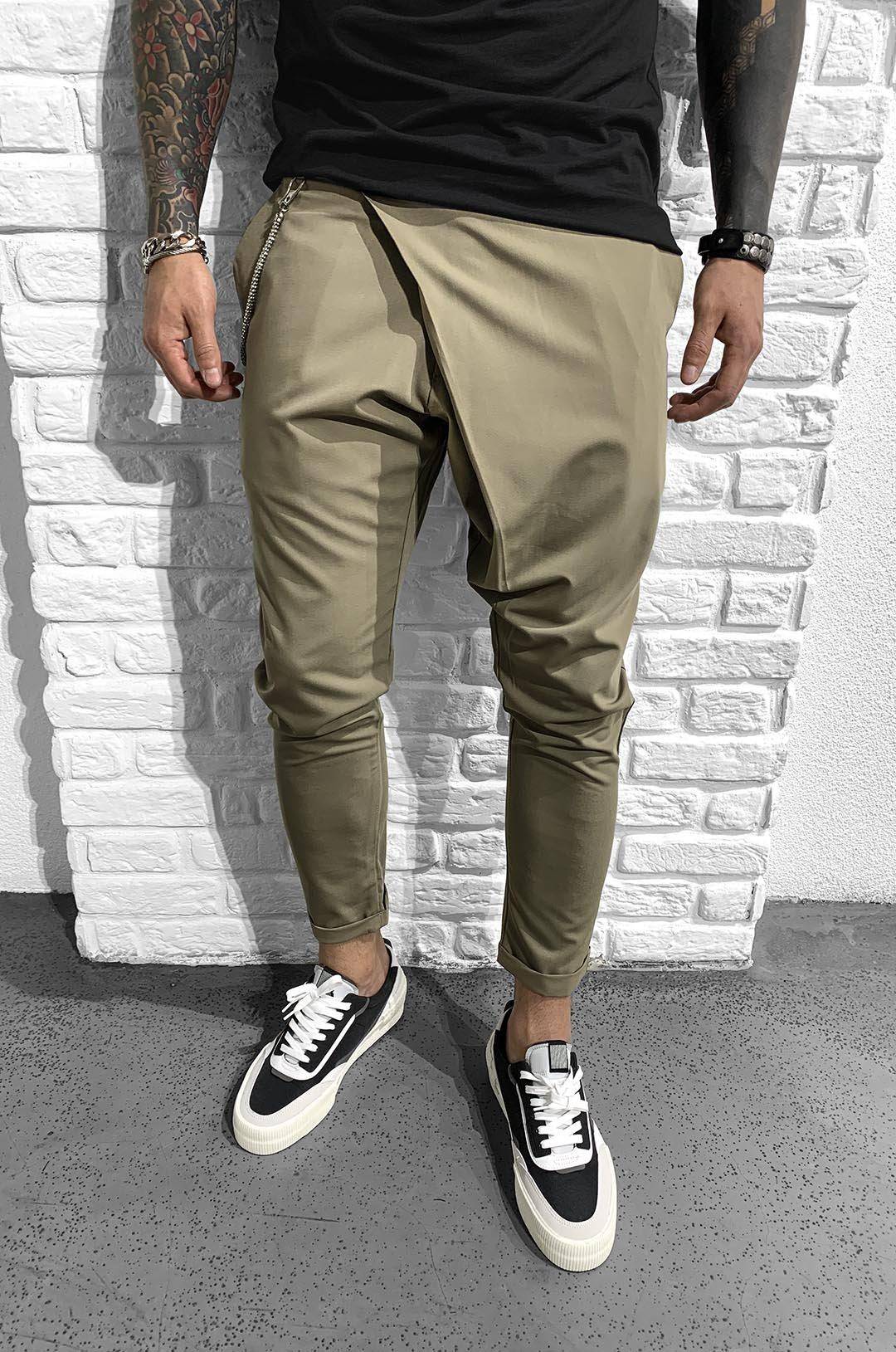 ASSYMMETRIC ROLL UP PANTS - MINK - Manchinni®